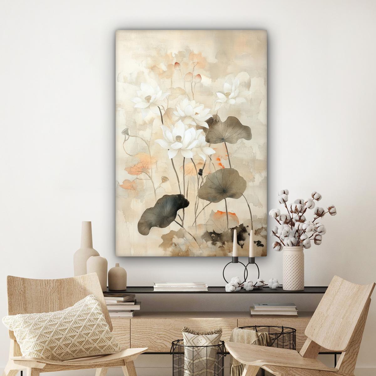 LEINWANDBILD Blumen - Japandi - Wabi sabi Deko XXL 80x120 cm - Sandfarben, Textil (80/120cm) - MuchoWow