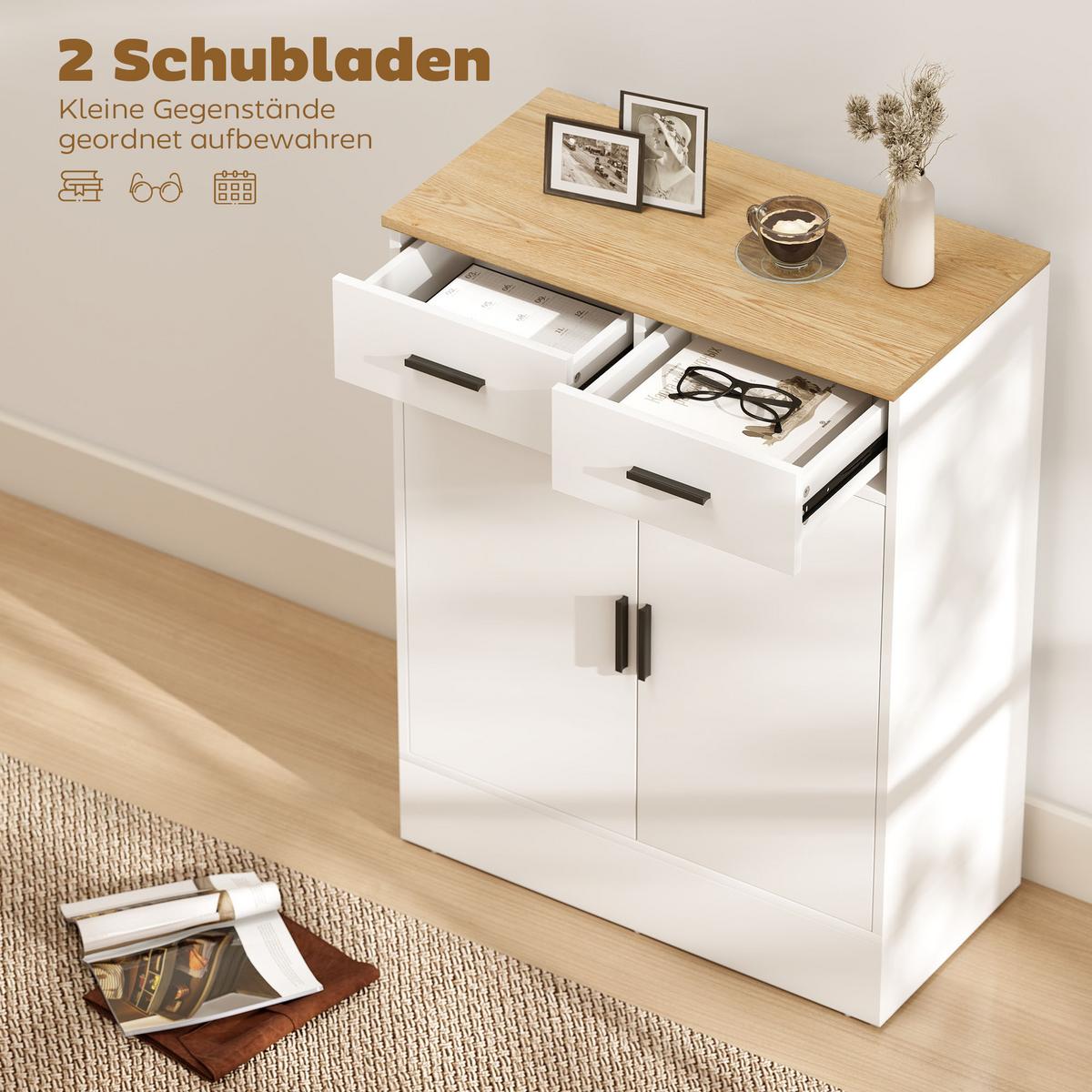 KOMMODE mit Stauraum, 2 Schubladen, verstellbar, Weiß - Multicolor/Schwarz, Holzwerkstoff (35/90.3/68.6cm) - HOMCOM