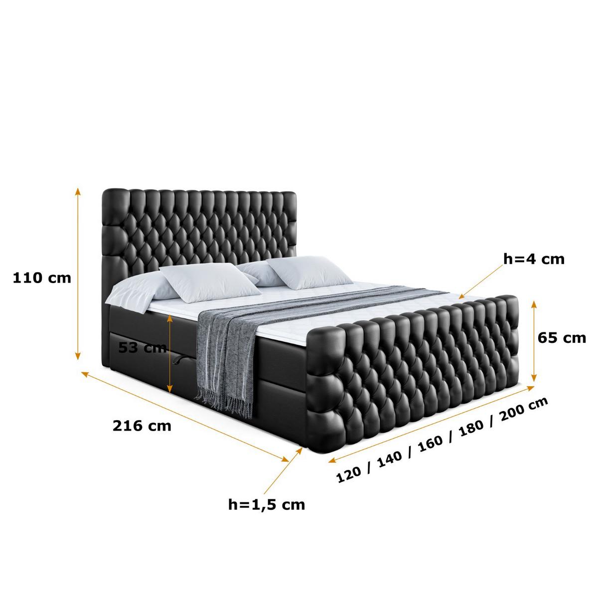 BOXBETT SERENE-Z - 200 x 200 - H3 - Schwarz Hochglanz - Schwarz Hochglanz, Holzwerkstoff (200/200cm) - ALTDECOR