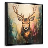 LEINWAND Bilder mit Rahmen - Hirsch - Gemalt - Geweih - Braun - 20x20 - Haselnussfarben, Textil (20/20cm) - MuchoWow