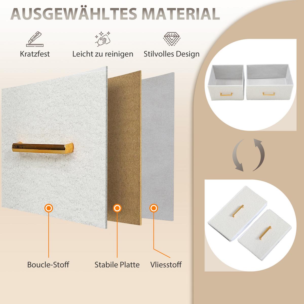 KOMMODE, Aufbewahrungsschrank mit 8 Schubladen aus Stoff, Stahlrahmen, Cremeweiß - Goldfarben/Creme, Textil/Metall (30/76/110cm) - HOMCOM