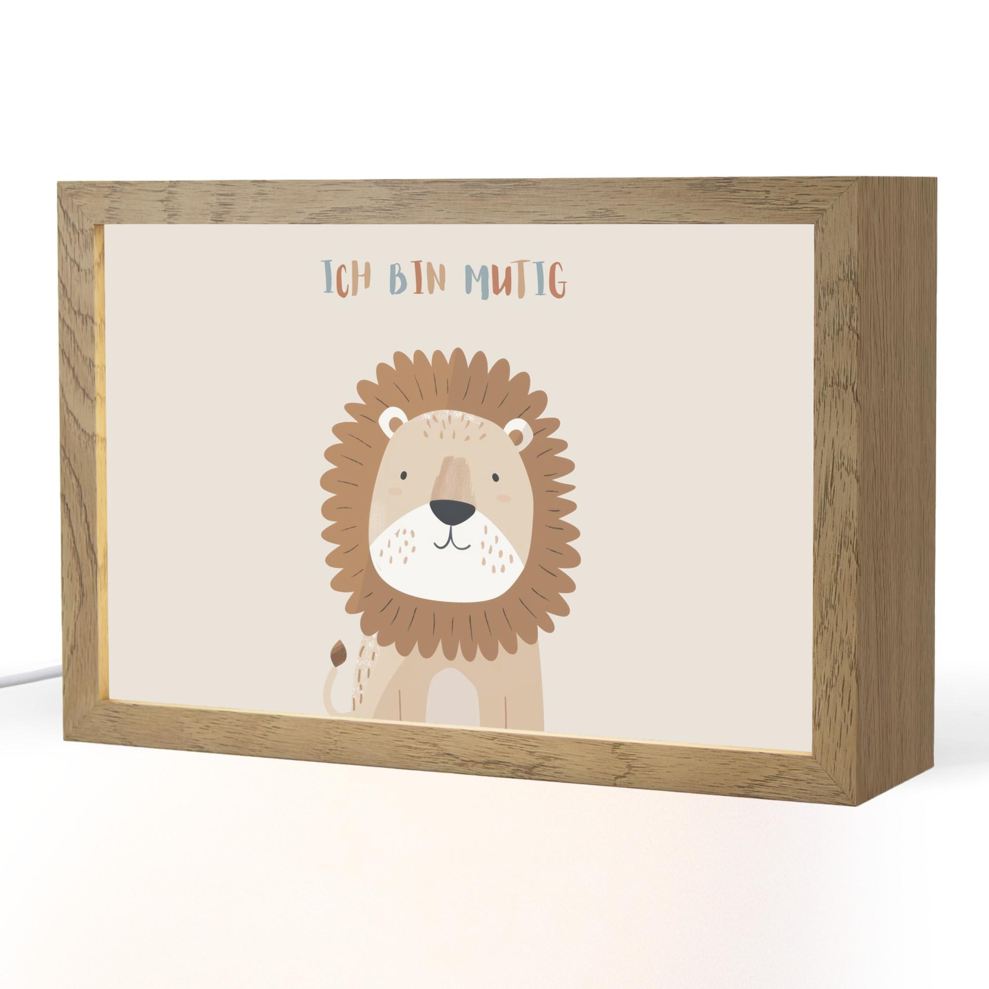 NACHTTISCHLAMPE Löwe - Beige - Tier - Mutig - Zitat 30x20 cm - Beige, Holzwerkstoff (8/30/20cm) - OnlyWow