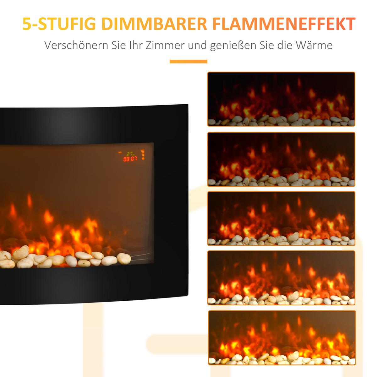 ELEKTROKAMIN Kaminofen Kamin Wandkamin mit Fernbedienung 2 Maße LED Licht - Schwarz, Metall (13.5/48/89.2cm) - HOMCOM