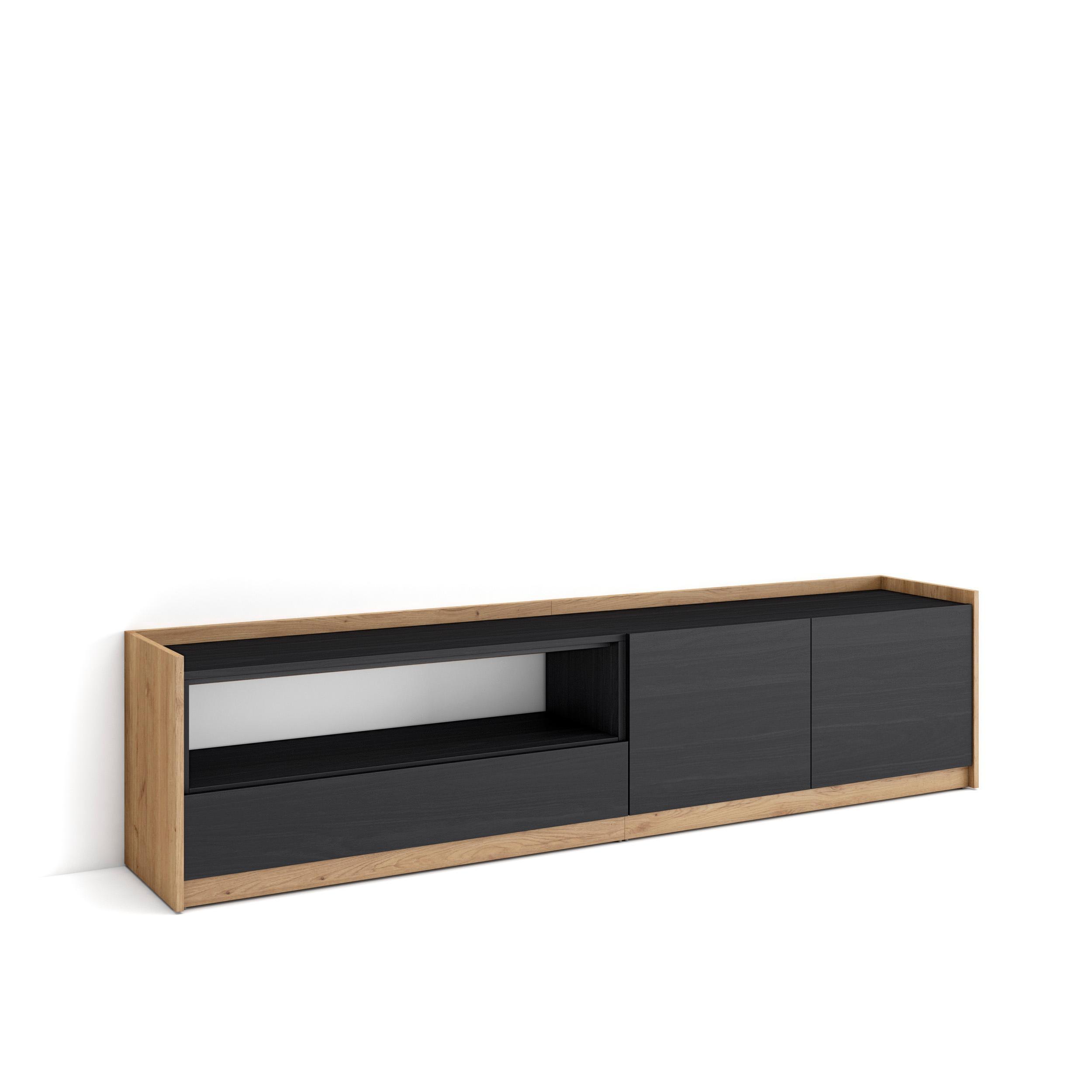 LOWBOARD, Schwarz Eiche, 207/37/50cm - Schwarz, Holzwerkstoff (207/50/37cm) - Skraut Home