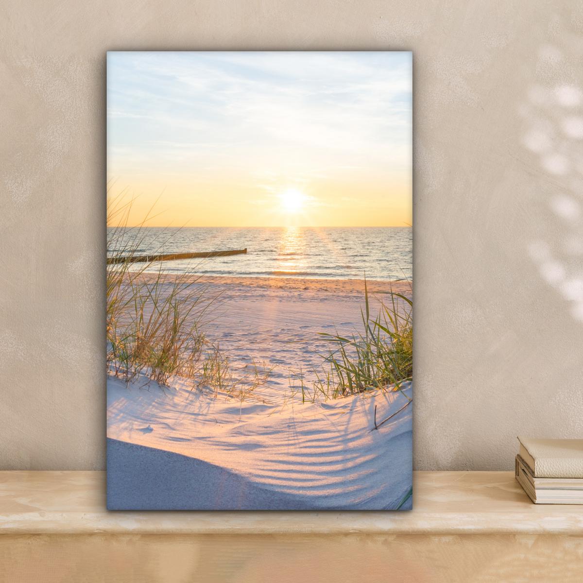 LEINWANDBILD Strand - Sonne - Düne - Gras - Sand - Horizont Deko Wohnzimmer 20x30 cm - Hellblau, Textil (20/30cm) - MuchoWow