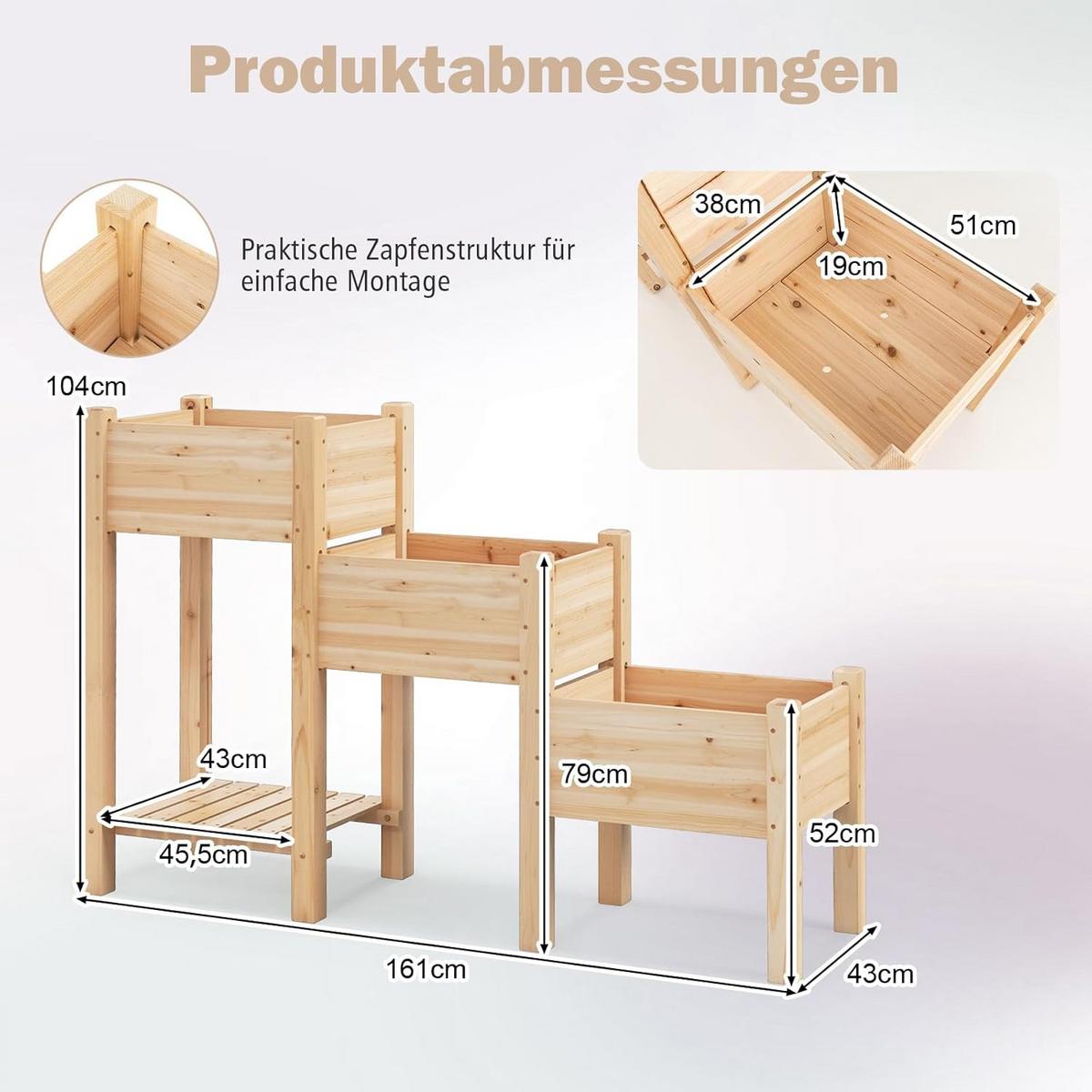 HOCHBEET Holz - Apfelbaumfarben, Holz (161/104/43cm) - COSTWAY