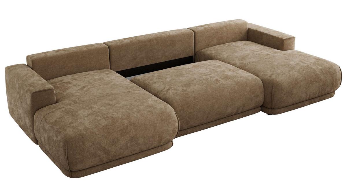 WOHNLANDSCHAFT RINA U Braun Schenille glatt - Schwarz/Braun, Kunststoff/Textil (360/85/170cm) - MKS