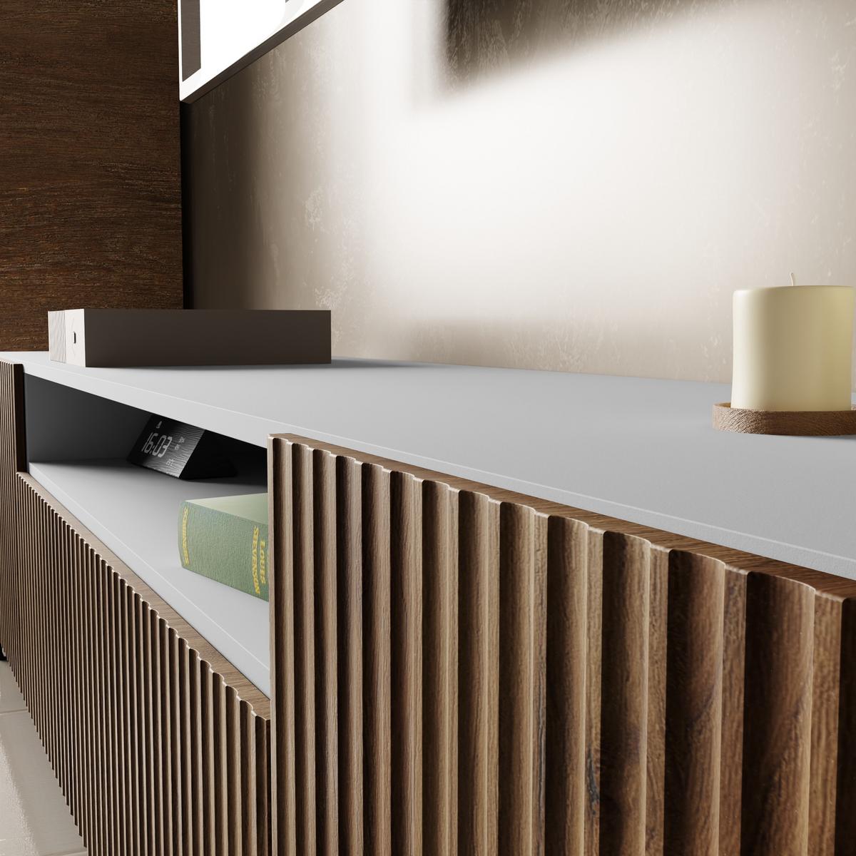 LOWBOARD VAREN 200/41/40 cm, Stand-TV-Schrank Weiß / Eichefarben - Eichefarben/Braun, Holzwerkstoff (200/41/40cm) - MASSENO