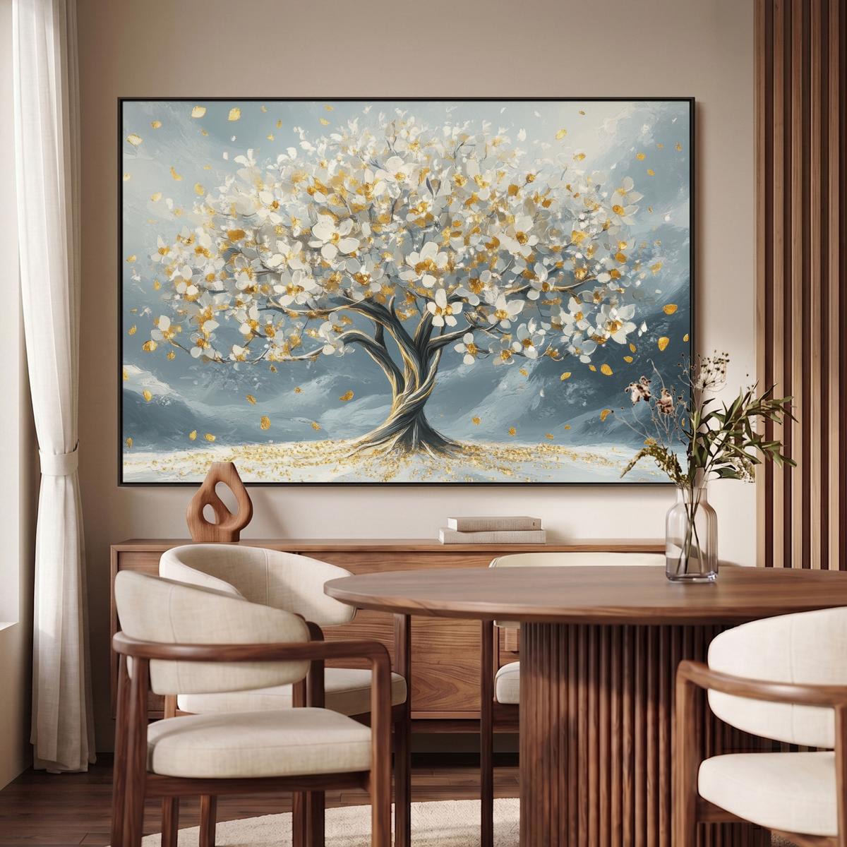 LEINWAND Bilder mit Rahmen - Baum - Winter - Baum des Lebens - Modern - Gold - 120x80 - Goldfarben, Textil (120/80cm) - MuchoWow
