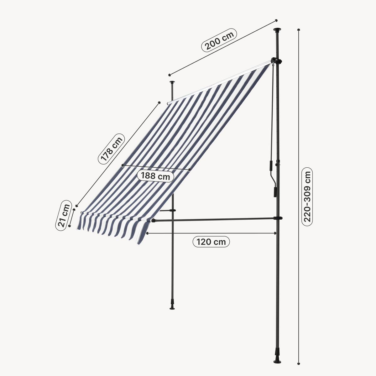 KLEMMMARKISE Stem - Dunkelblau/Weiß, Textil/Metall (200/309/120cm) - pro.tec