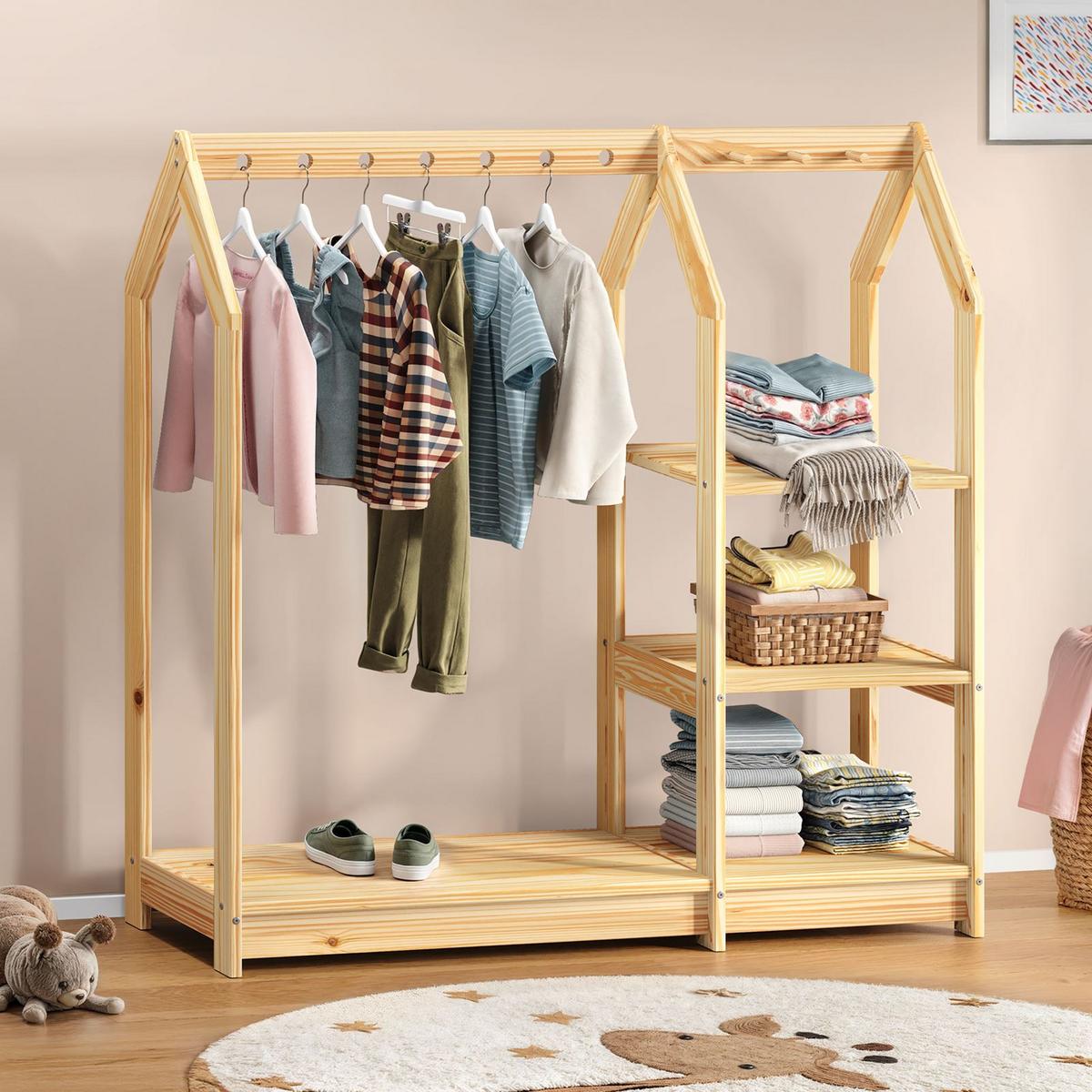 KINDER KLEIDERSTÄNDER SALLY - Naturfarben, Holz (120/118/42cm) - IDIMEX