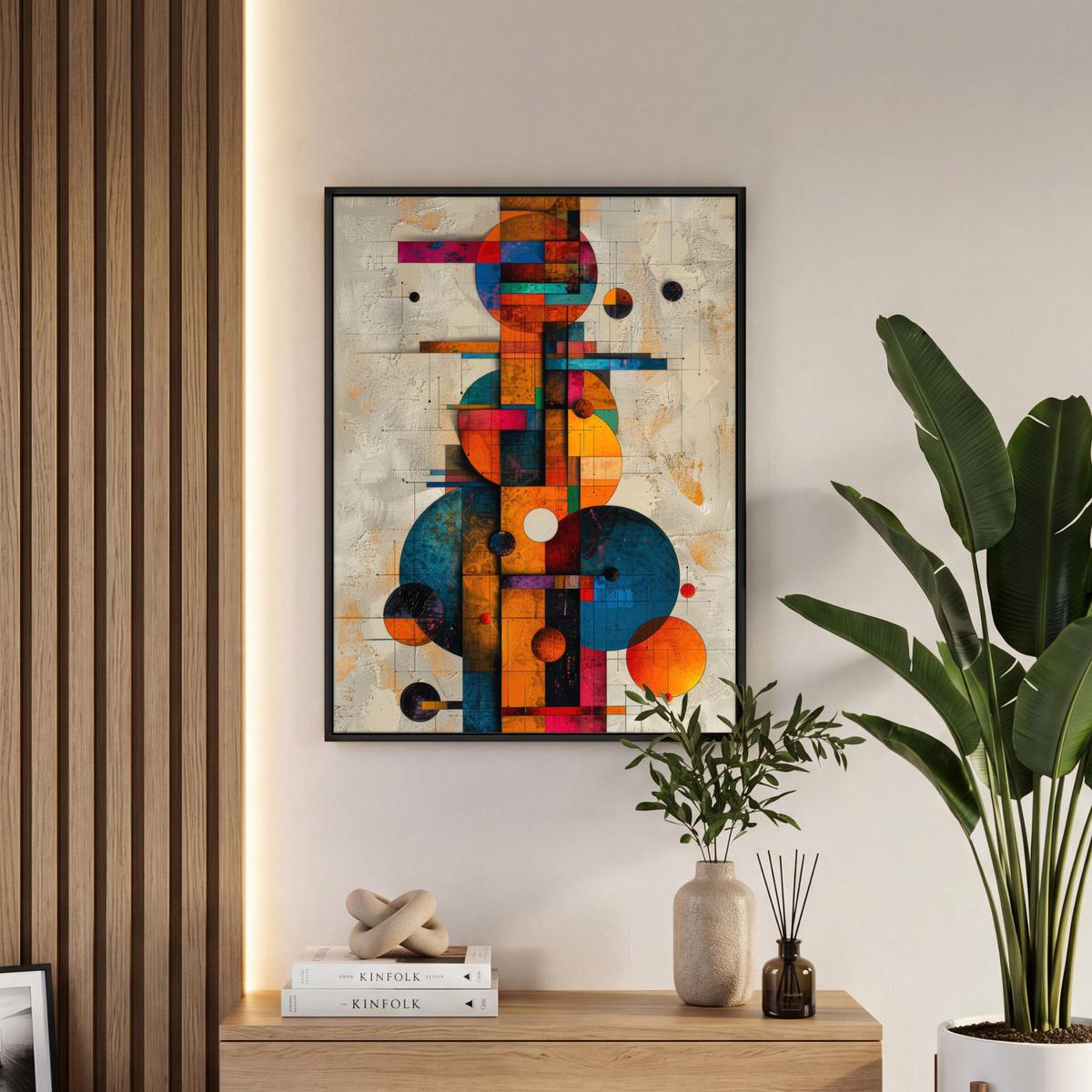 LEINWAND Bilder mit Rahmen - Vintage - Moderne Kunst - Orange - Geometrische Formen - 60x80 - Multicolor, Textil (60/80cm) - MuchoWow
