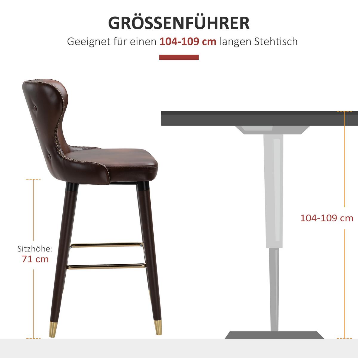 BARHOCKER, Holz, Metall Kunstleder Braun - Braun, Holz (53/101/52cm) - HOMCOM