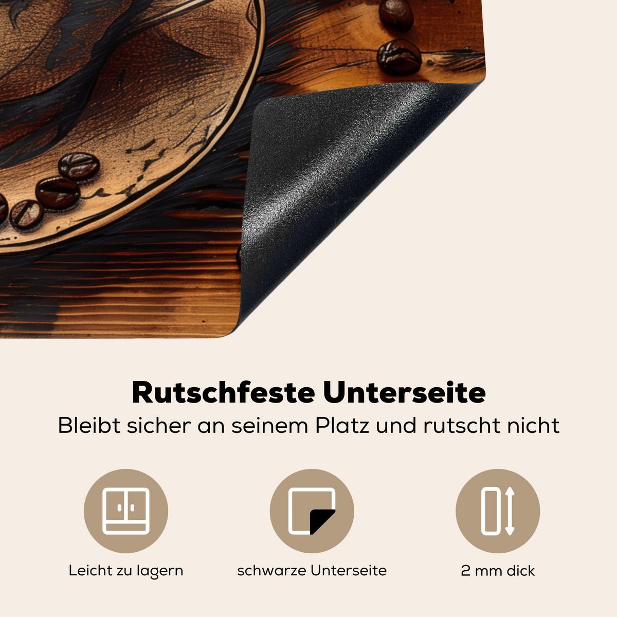 HERDABDECKPLATTE Kaffee - Vintage - Braun - Tasse - Holz Induktionsmatte 71x52 cm - Cappuccino, Kunststoff (71/52/0.2cm) - MuchoWow