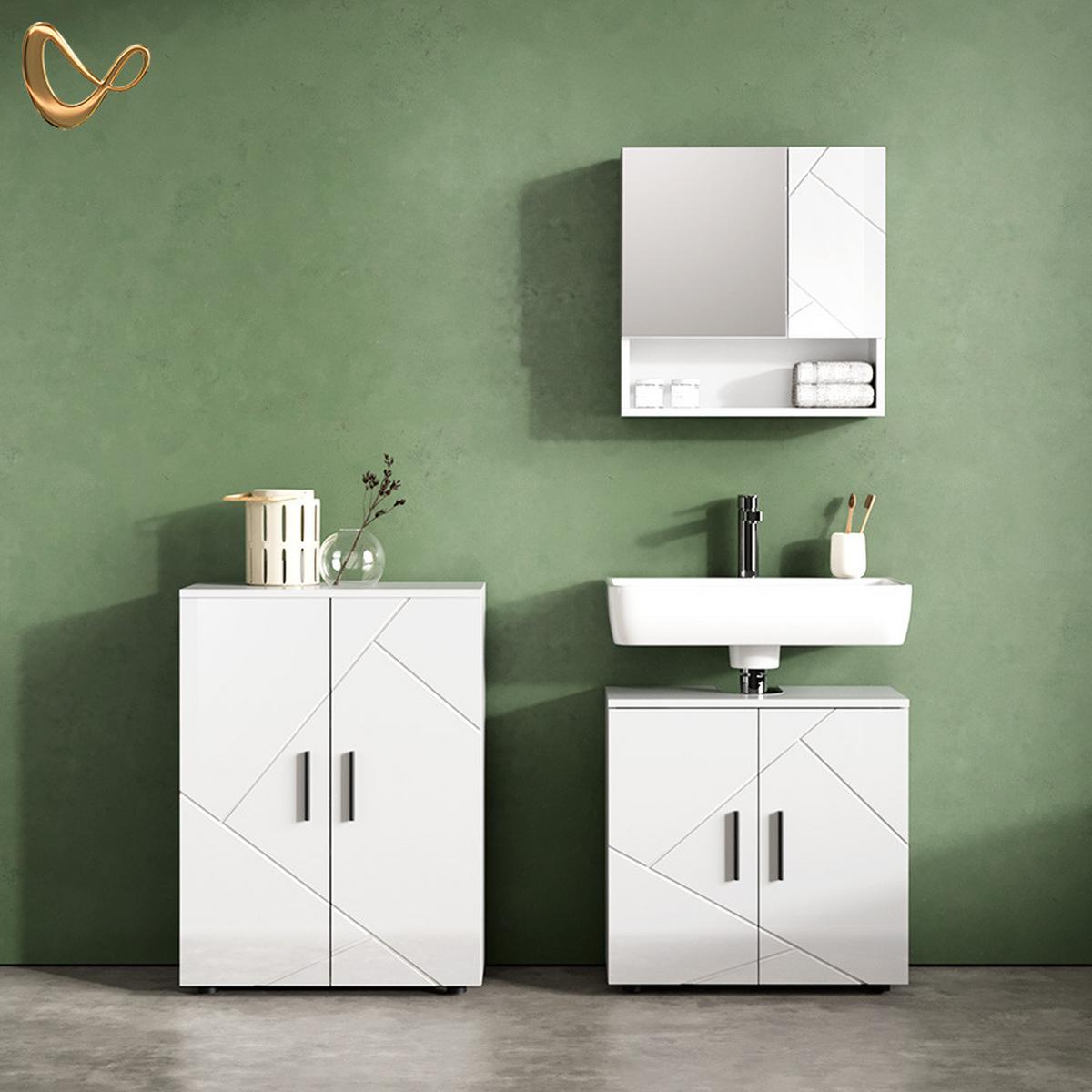 BADMÖBEL-SET Ronco Weiß Hochglanz 3 Teile, mit Unterschrank 60 cm - Weiß Hochglanz, Holzwerkstoff (60/59/30cm) - Livinity®