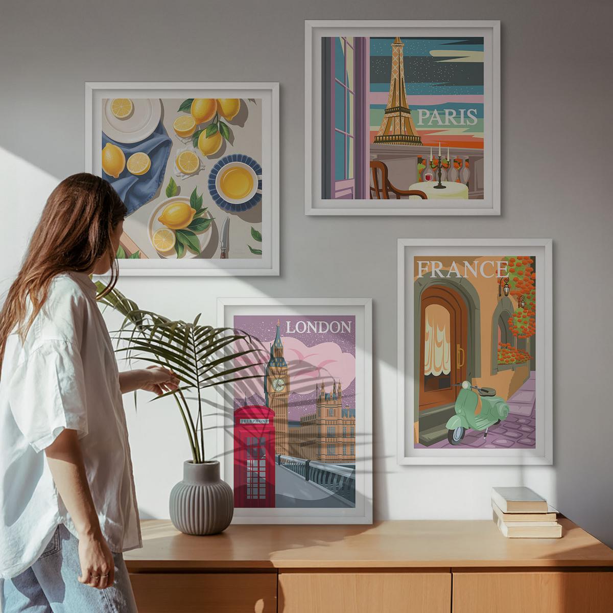 BILDER SET 4er Set - 50x50 cm & 40x60 cm Weißer Rahmen - Stadtansichten Paris London Frankreich - Weiß, Kunststoff (50/50cm) - TULUP