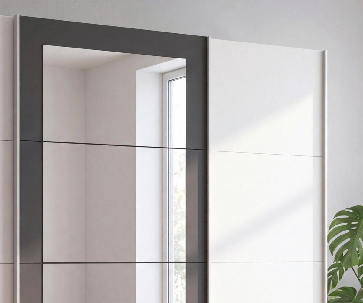 SCHWEBETÜRENSCHRANK 3-türig B225/H208/64 cm Kleiderschrank in Weiß, Spiegel umrahmt in Grafit, Griffe Weiß / 22626 - Graphitfarben/Weiß, Holzwerkstoff/Metall (225/208/64cm) - luma-home
