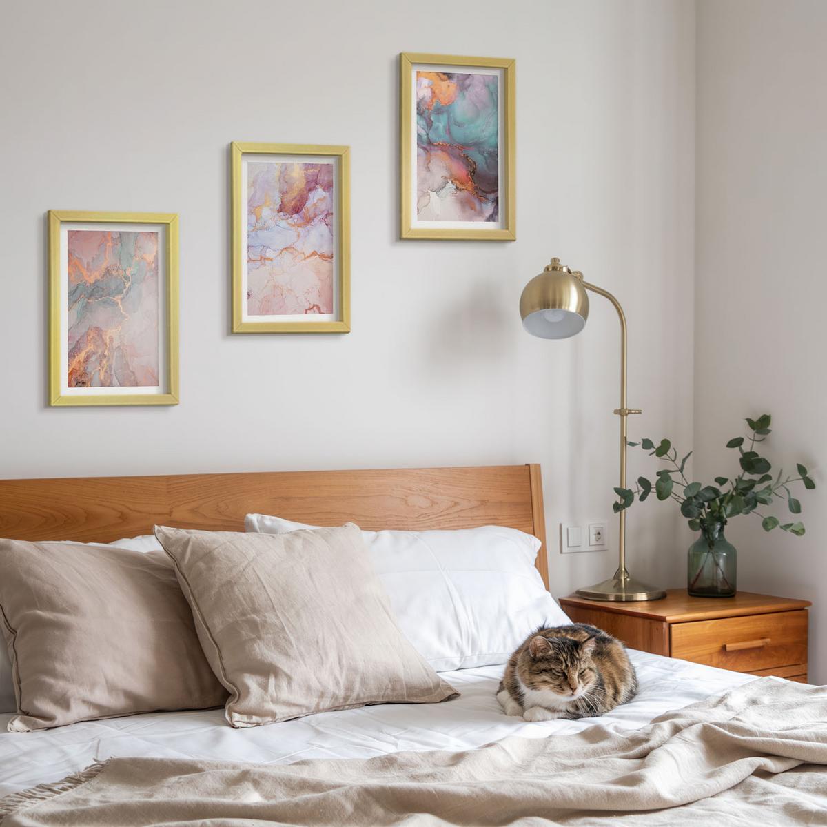 BILDER SET 3er Set - 20x30 cm Goldrahmen - Abstrakte Pastellmuster - Goldfarben, Kunststoff (20/30cm) - TULUP
