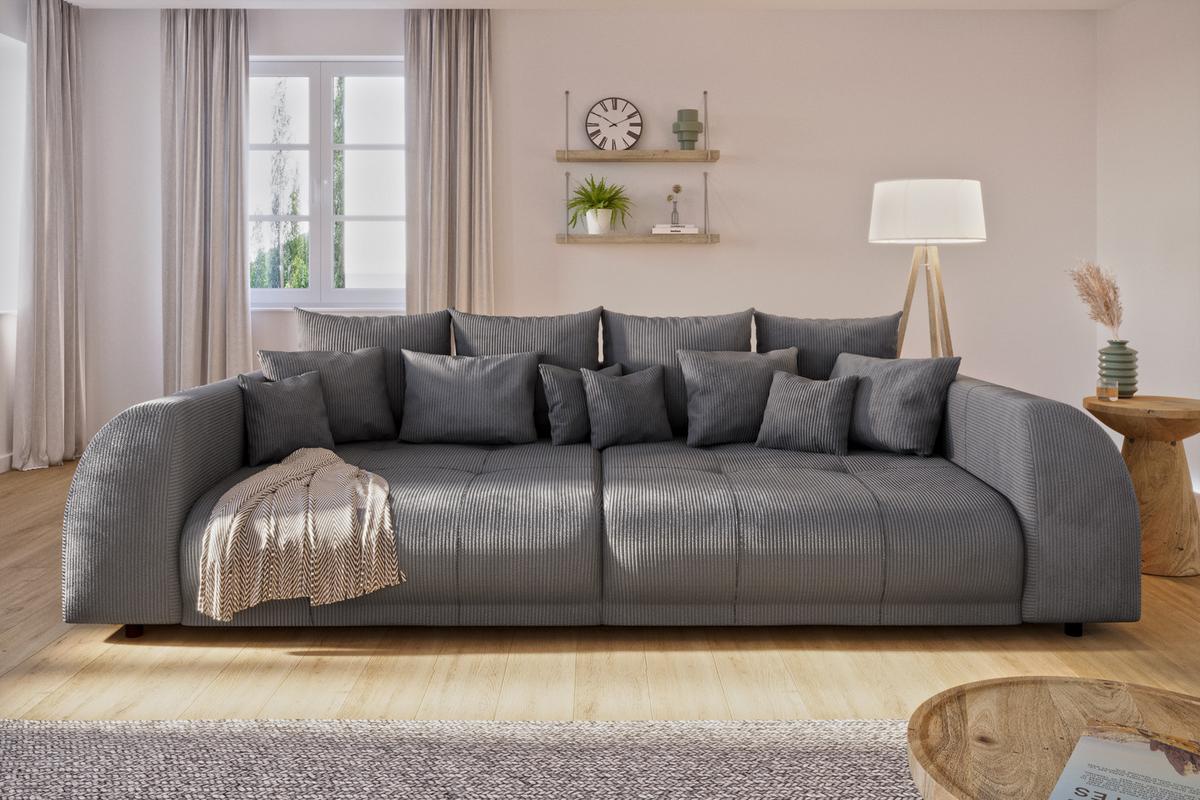 BIGSOFA Levana 5 Sitzer Grau Cord-Stoff - Schwarz/Grau, Holz/Kunststoff (310/86/135cm) - S-Style Möbel
