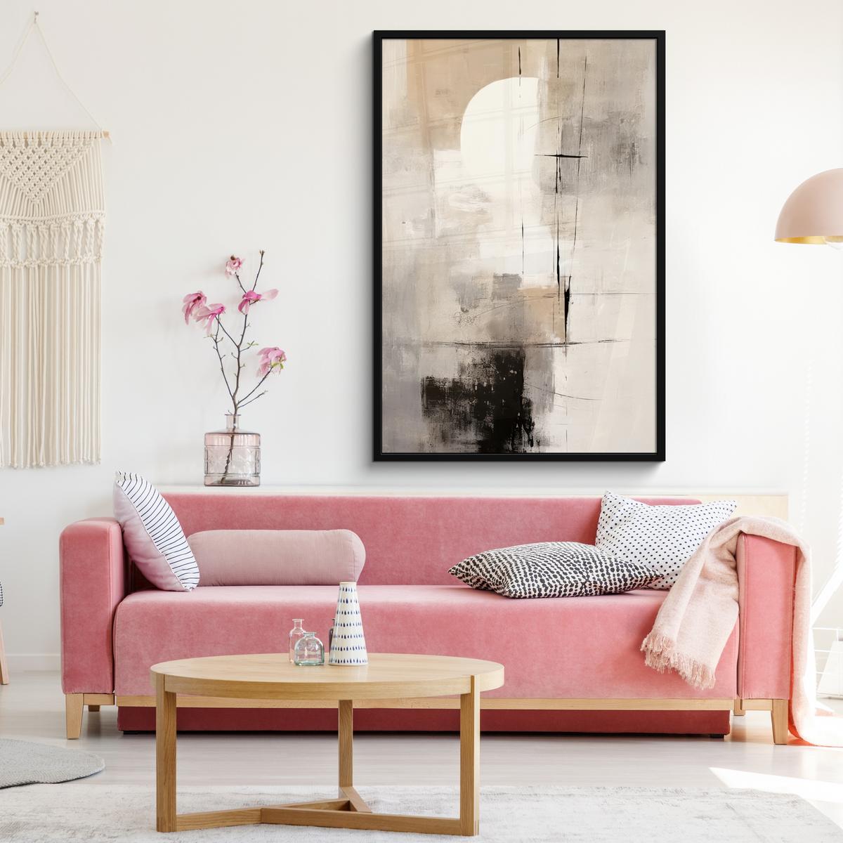 POSTER MIT RAHMEN Abstrakt - Kunst - Grau Bilderleiste 80x120 cm - Hellgrau, Papier (80/120cm) - MuchoWow