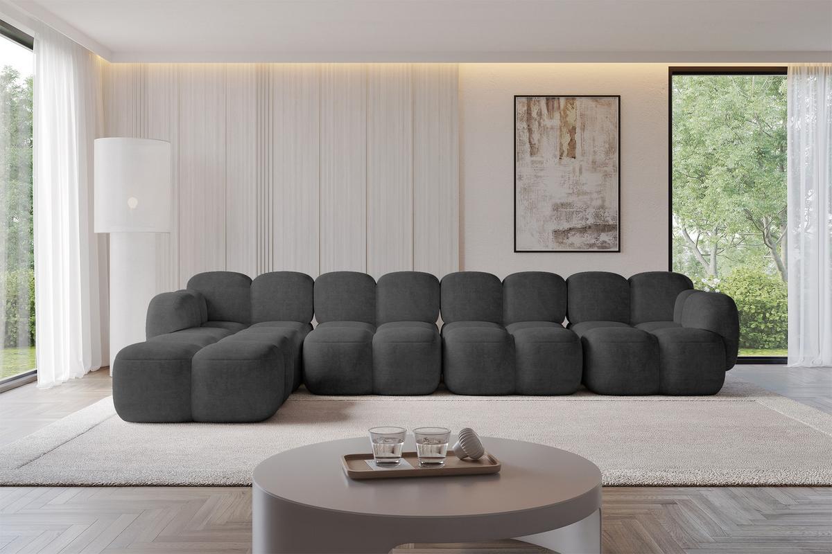 ECKSOFA modulares Sofa Links Miko-L3 390x205x75 Dunkelgrau Velours - Dunkelgrau/Schwarz, Holzwerkstoff/Kunststoff (390/205cm) - ALTDECOR