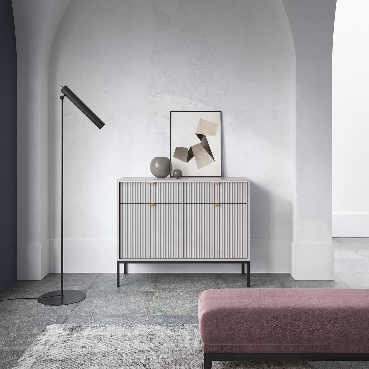 KOMMODE STELLARE 104/83/39 cm mit 2 Schubladen 2 Türen Grau - Grau, Holzwerkstoff (104/83/39cm) - MASSENO