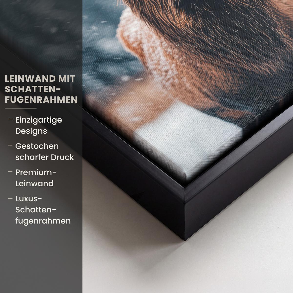 LEINWAND Bilder mit Rahmen - Hirsche - Tiere - Landschaft - Winter - Schnee - 20x30 - Kastanienfarben, Textil (20/30cm) - MuchoWow
