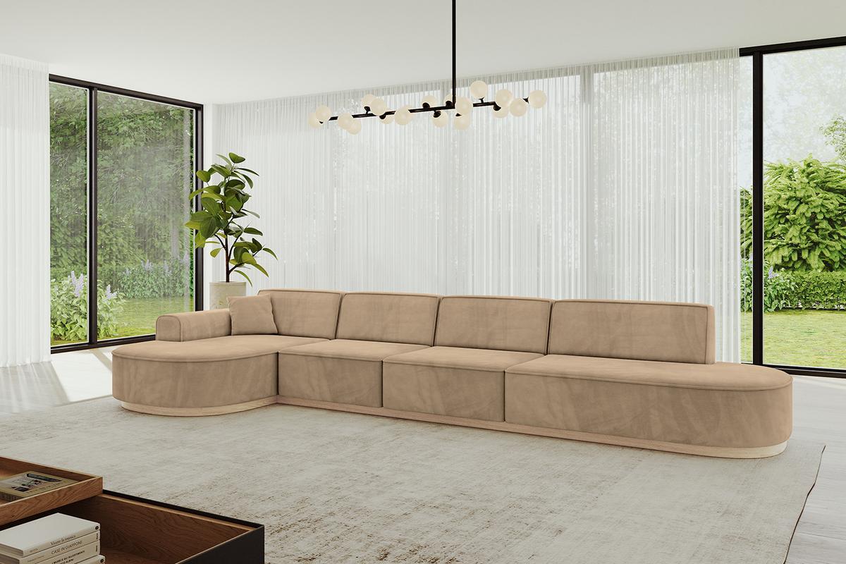 ECKSOFA Ottomane Links MARI-L3-v1 - 413x171x83 cm Taupe Velours - Taupe, Holzwerkstoff/Textil (413/171cm) - ALTDECOR