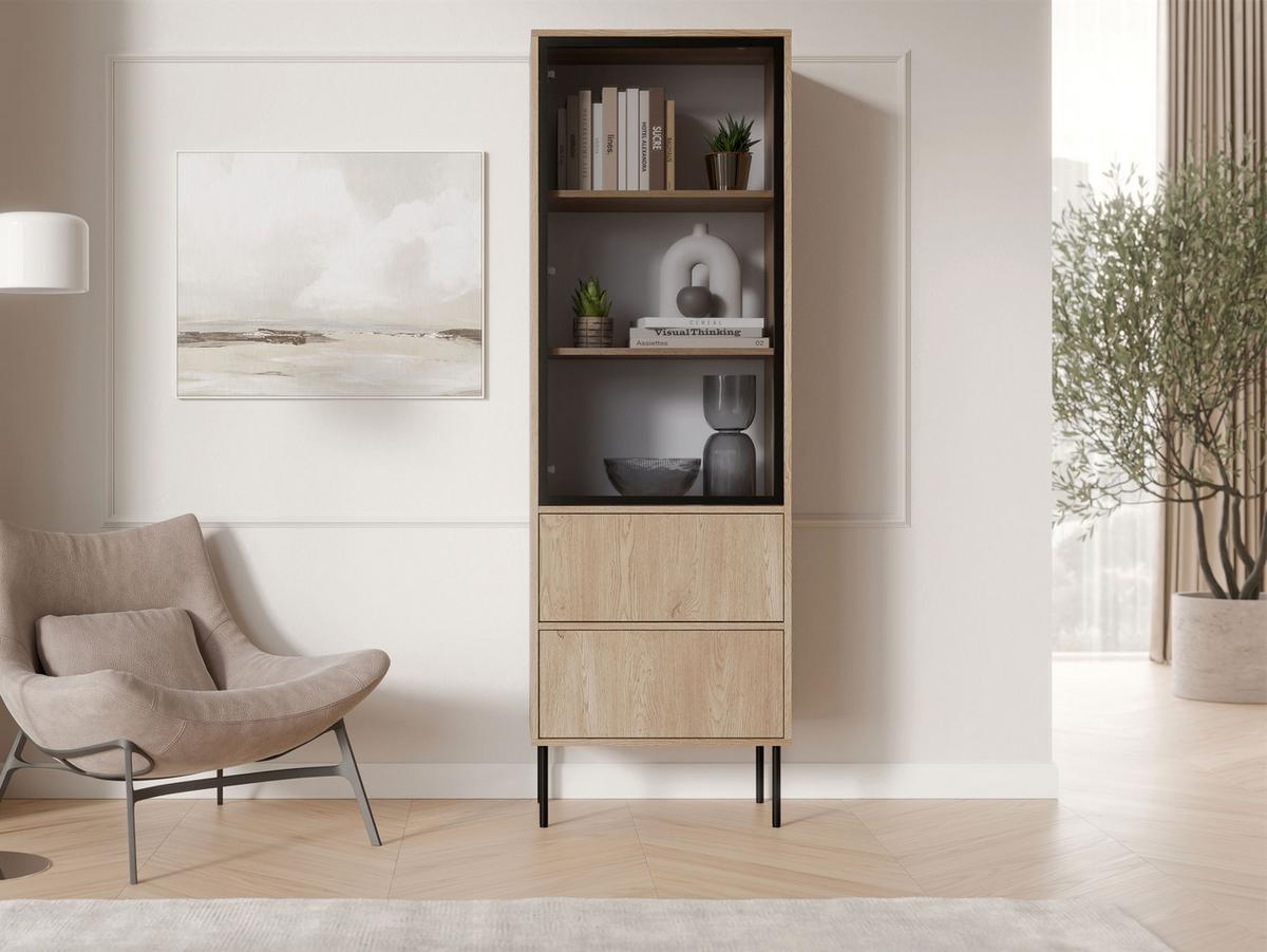 VITRINE Domi 60 2S - Eichefarben/Schwarz, Holzwerkstoff/Metall (60/185/40cm) - MIRJAN24