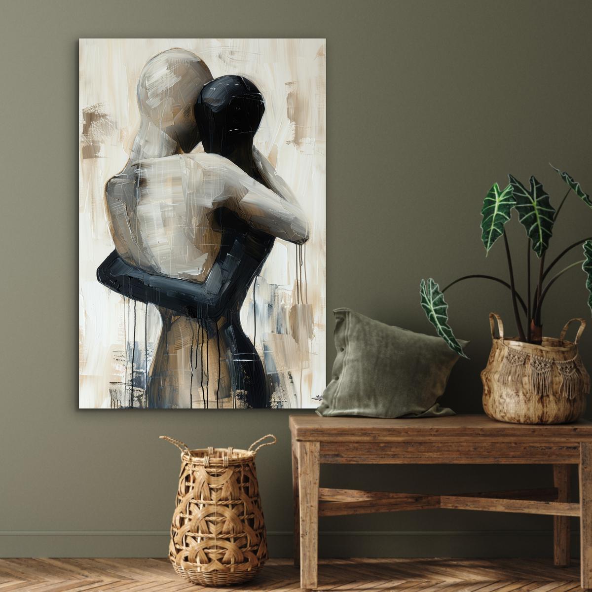 METALLBILD Abstrakt - Liebe - Schwarz und weiß - Modern 80x120 cm - Schwarz, Metall (80/120cm) - MuchoWow