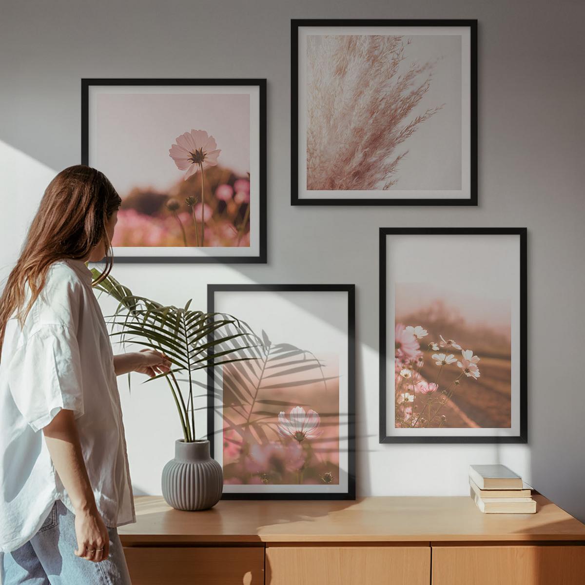 BILDER SET 4er Set - 50x50 cm & 40x60 cm Schwarzer Rahmen - Wildblumen auf den Wiesen im Sommer - Schwarz, Kunststoff (50/50cm) - TULUP