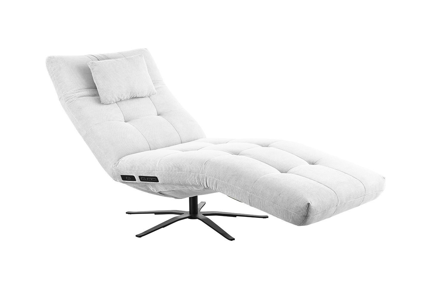 RELAXLIEGE LETICIA Weiß Cord Drehbar (360°), Relaxfunktion - Schwarz/Weiß, Textil/Metall (82/115/156cm) - KAWOLA