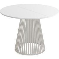 ESSTISCH Naro rund ausziehbar mit Lamellen-Metallgestell in Grau-Beige, Weiß 100-180/100/76 cm - Kaschmir/Beige, Holzwerkstoff/Metall (100/176/76cm) - WFL GROUP