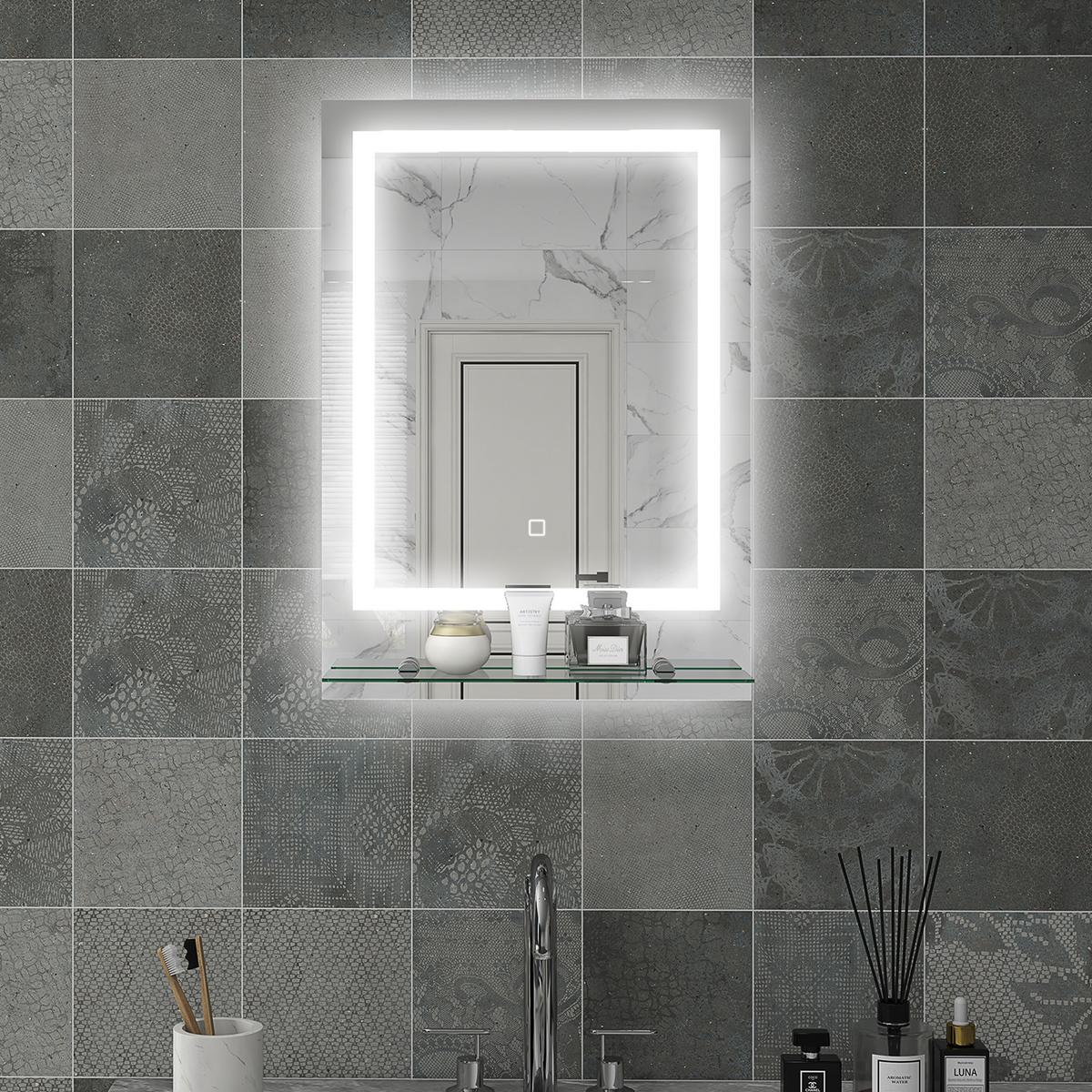 BADSPIEGEL mit Beleuchtung, Wandspiegel mit 3 Lichtfarben, Anti-Beschlag - Transparent, Glas (50/2.7/70cm) - Kleankin