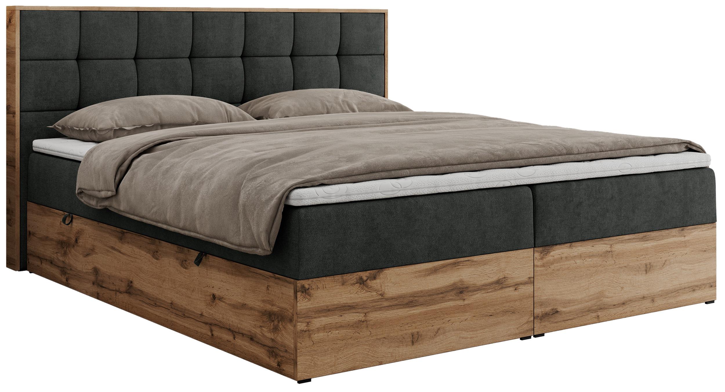 BOXBETT ALBERO 1 - 160/200 Dunkelgrau Struktur - H4 - Dunkelgrau, Holz/Textil (160/200cm) - MKS