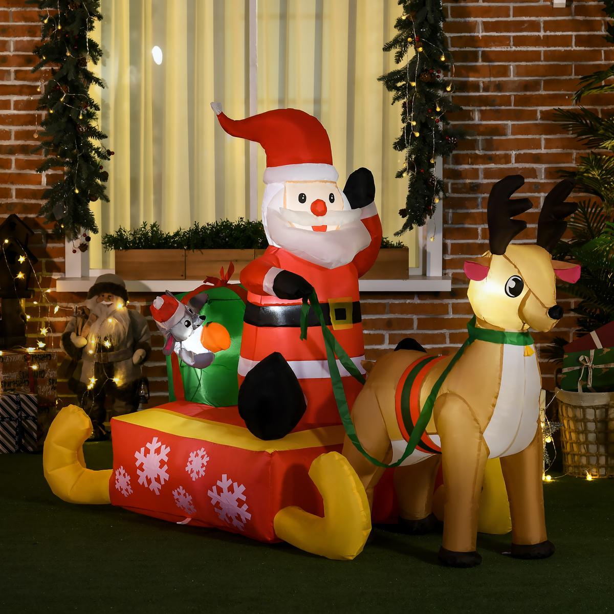 AUFBLASBAR Weihnachtsdeko 1,22 m Weihnachtsmann mit LED-Beleuchtung Gartendeko - Rot, Kunststoff (72/122/190cm) - HOMCOM