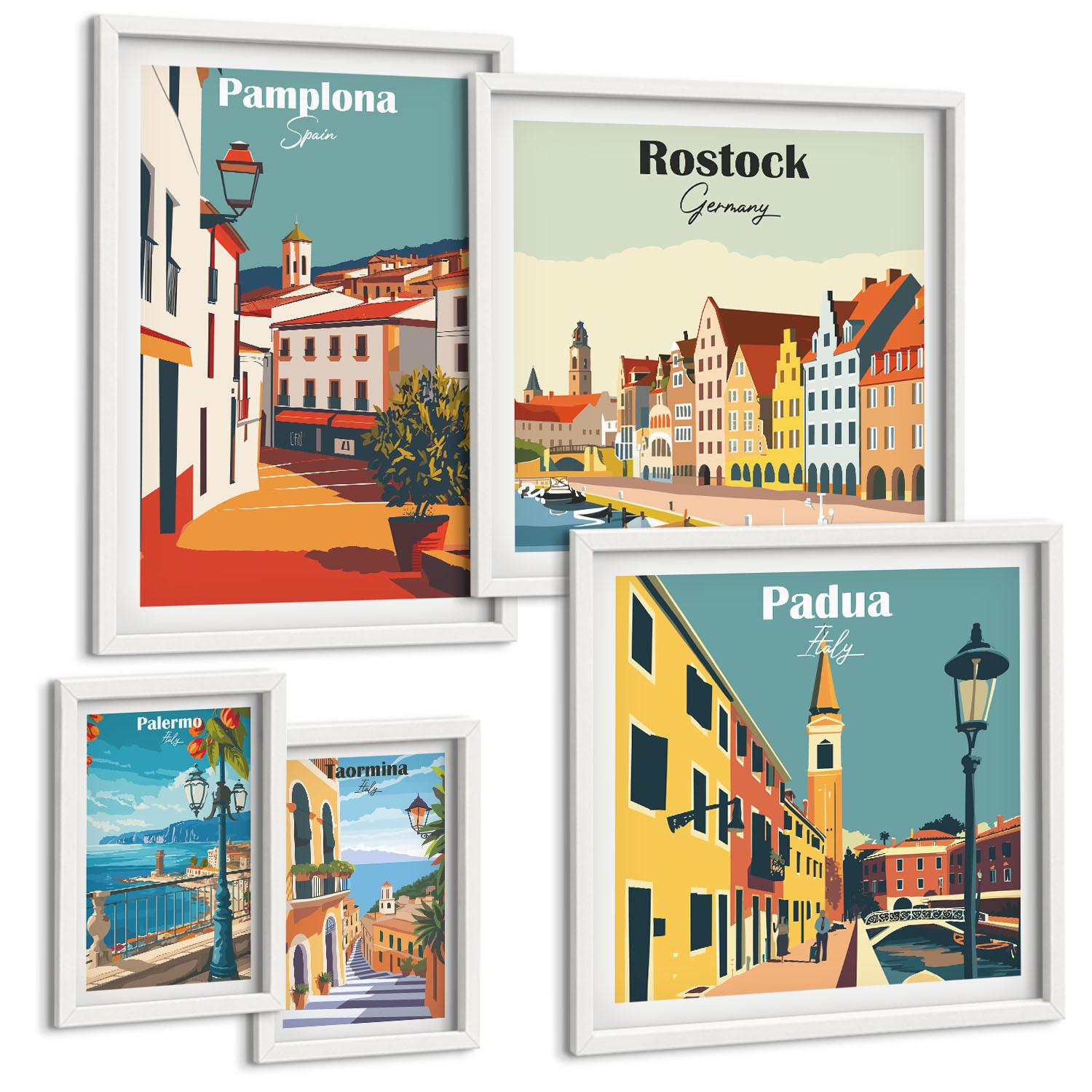 BILDER SET 5er Set - 50x50 cm & 20x30 cm & 40x60 cm Weißer Rahmen - Architektur der Küstenstädte - Weiß, Kunststoff (40/60cm) - TULUP