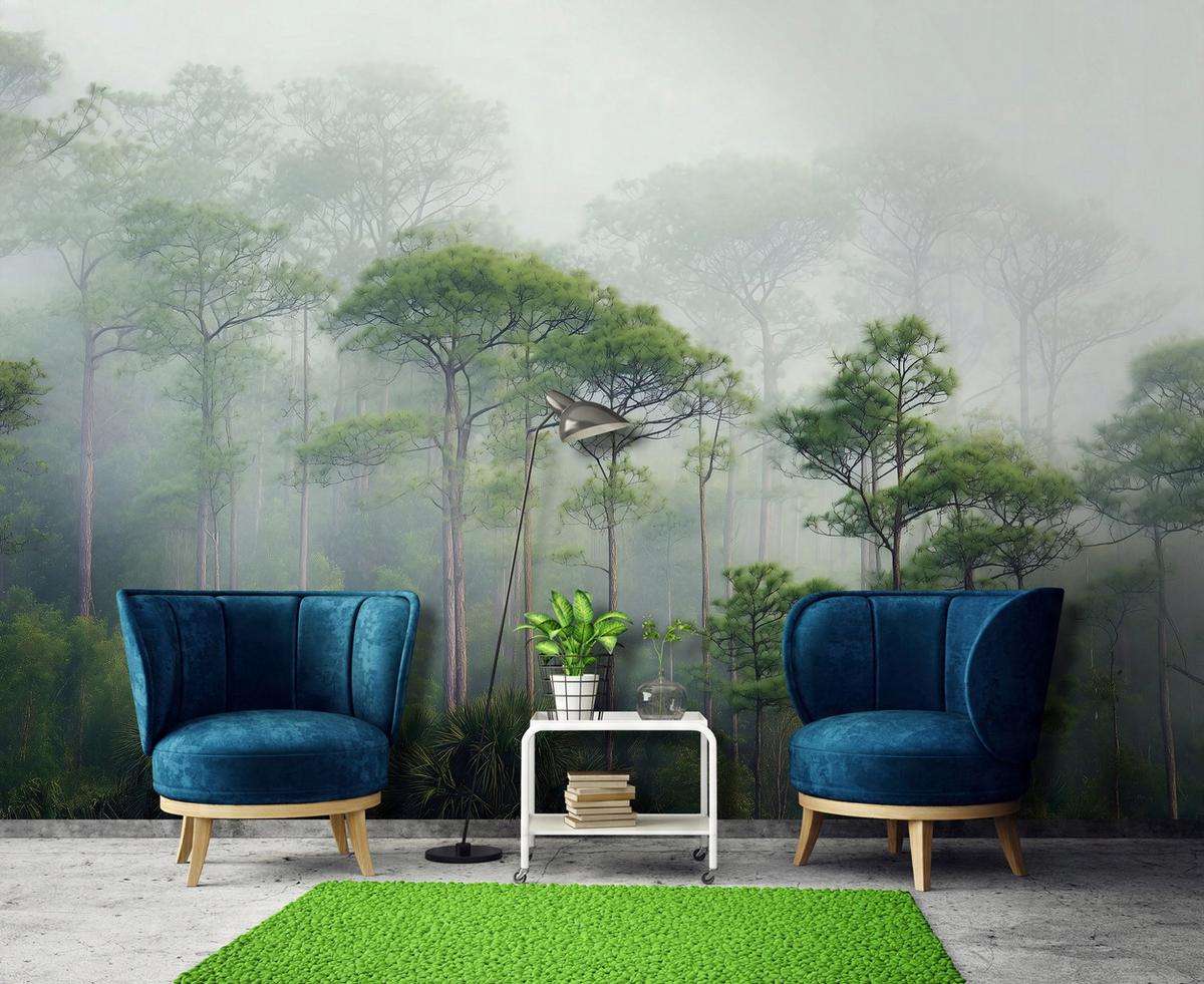 FOTOTAPETE 3D Effekt Wald im Nebel 300x210 - Multicolor, Papier (300/210cm) - Wallarena
