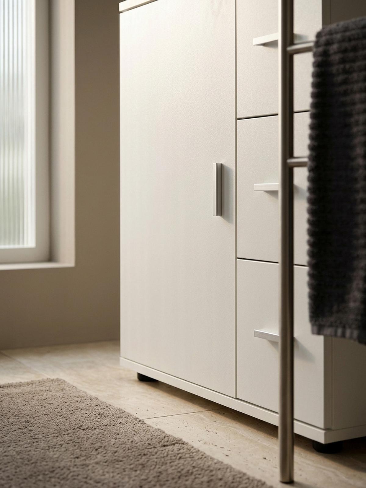 BADSCHRANK Weiß 60x65,5x33 cm mit großem Stauraum in matter Ausführung - Schwarz/Weiß, Holz (60/66/33cm) - KADIMA DESIGN