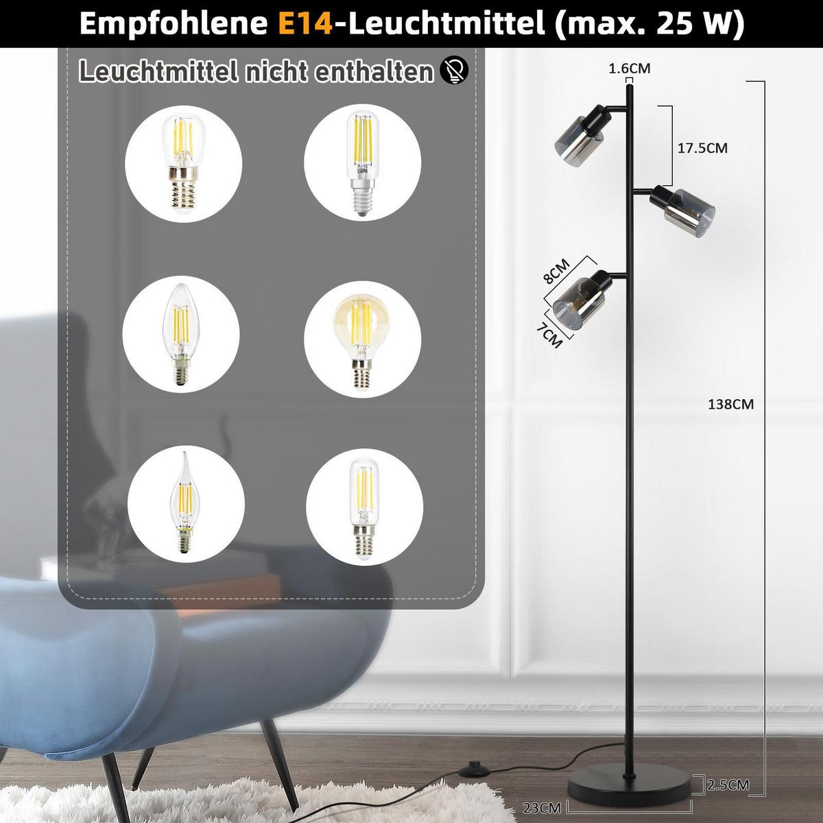 STEHLAMPE Yandell 23/138/23cm - Schwarz, Metall (23/138/23cm) - Nettlife