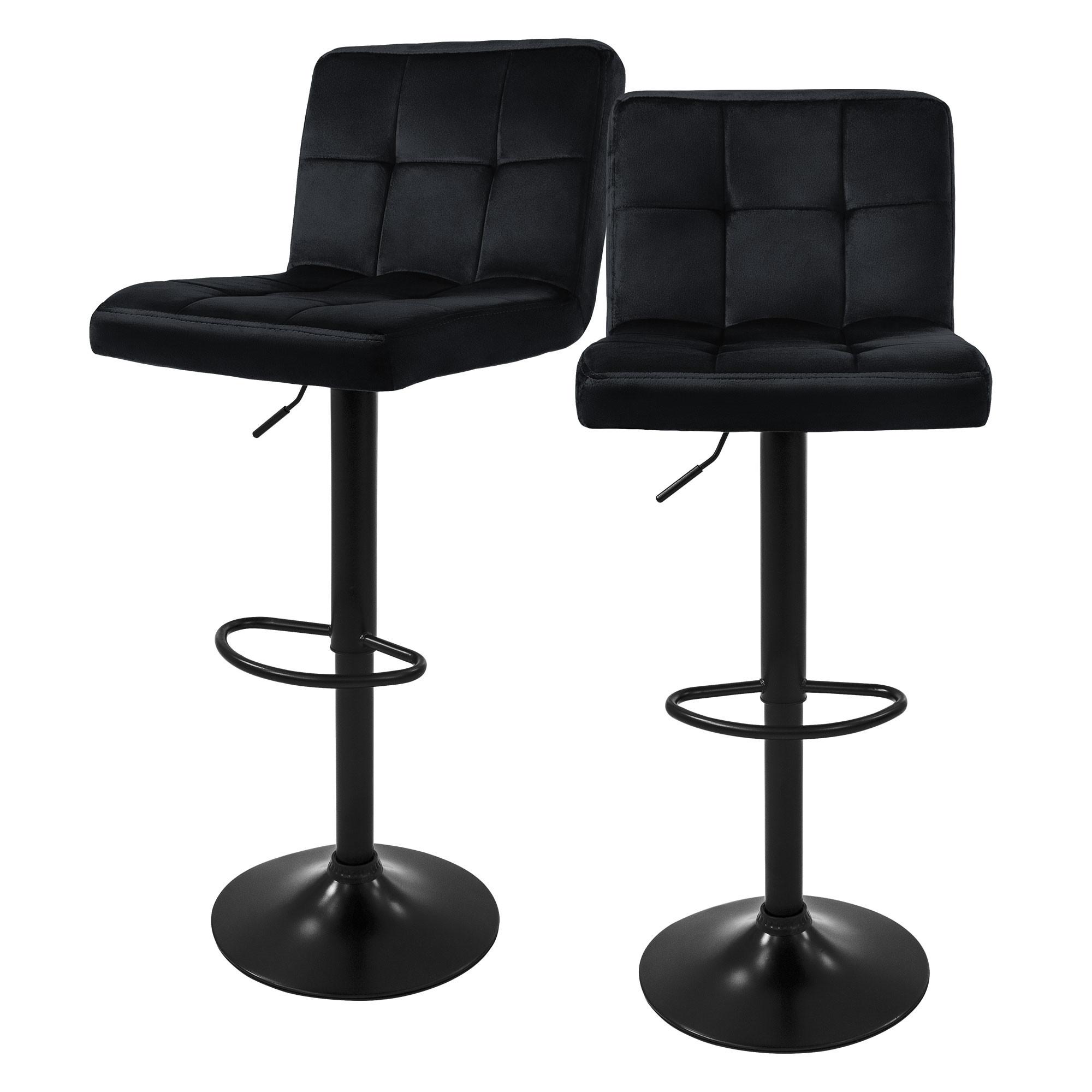 BARHOCKER 2er Set Schwarz aus Samt höhenverstellbar/drehbar - Schwarz, Textil/Metall (50/112/45cm) - ML-DESIGN