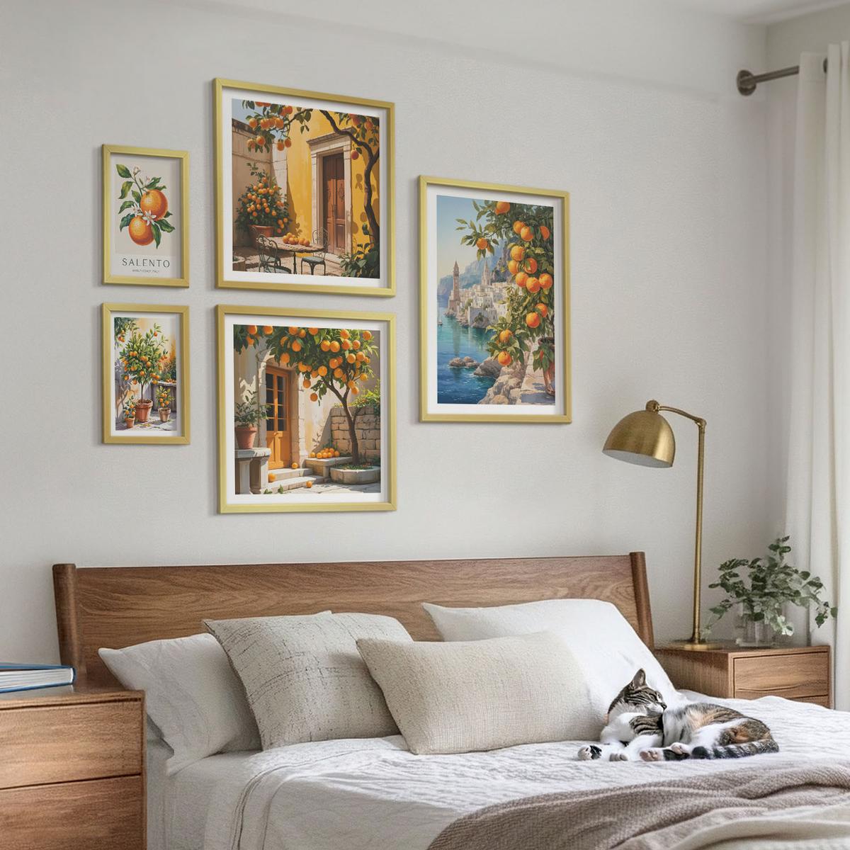 BILDER SET 5er Set - 50x50 cm & 20x30 cm & 40x60 cm Goldrahmen - Stadtansichten von Gebäuden - Goldfarben, Kunststoff (40/60cm) - TULUP