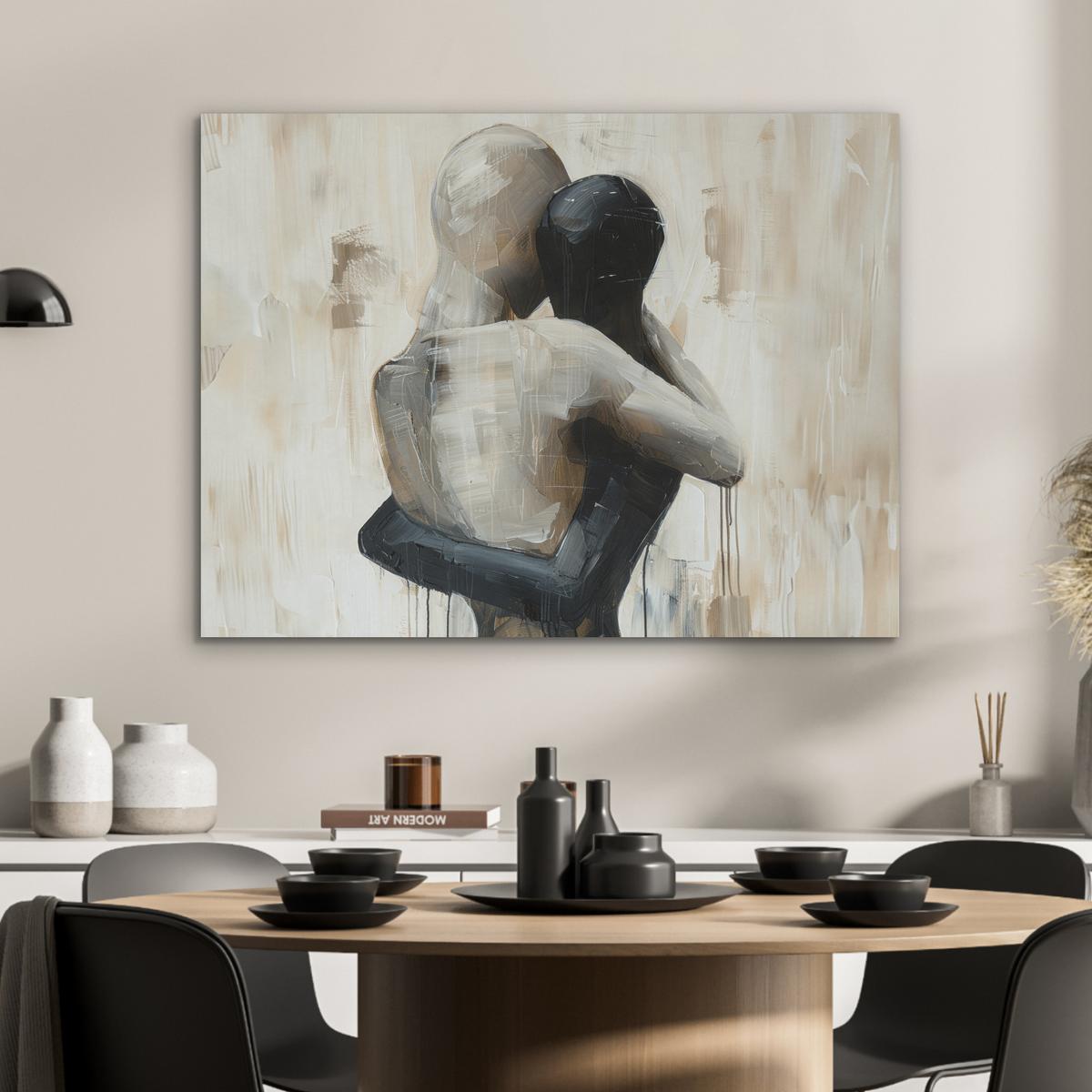 AKUSTIKBILD Abstrakt - Liebe - Schwarz und weiß - Modern Gemälde 80x60 cm - Schwarz, Kunststoff (80/60/0.9cm) - MuchoWow