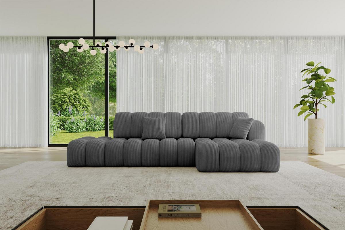 ECKSOFA mit Schlaffunktion Ottomane RECHTS OLEA-L2 321x164x75 Dunkelgrau Cord - Taupe/Schwarz, Holzwerkstoff/Kunststoff (164/321cm) - ALTDECOR