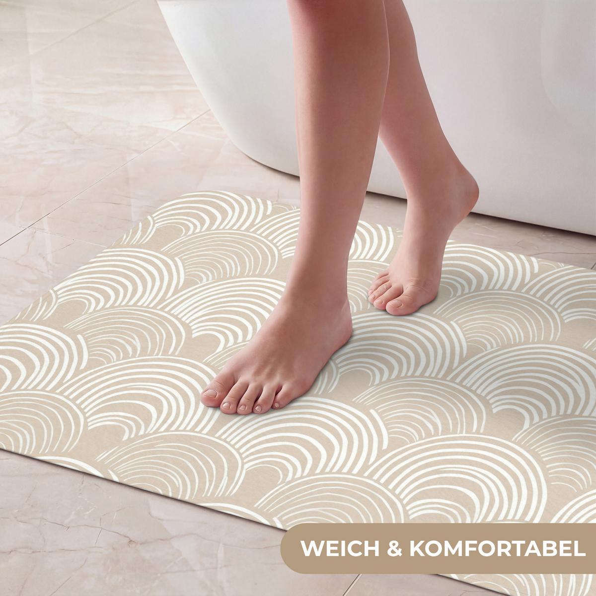 BADEMATTE Wellen - Textur - Beige 80x50 cm - Kaschmir, Textil (80/50cm) - OnlyWow