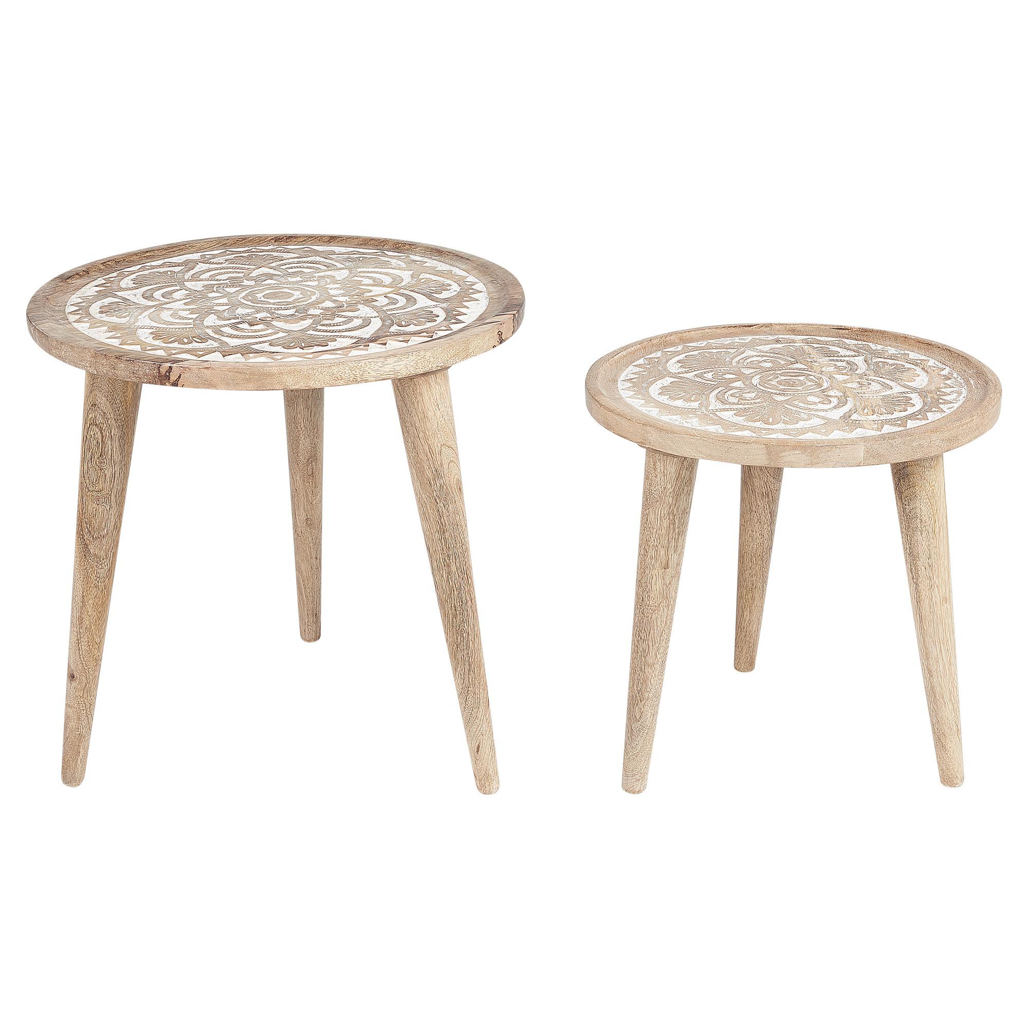 BEISTELLTISCH 2er-Set Mango Holz Braun/Weiß Sakita - Hellbraun, Holz (37/37/37cm) - Beliani