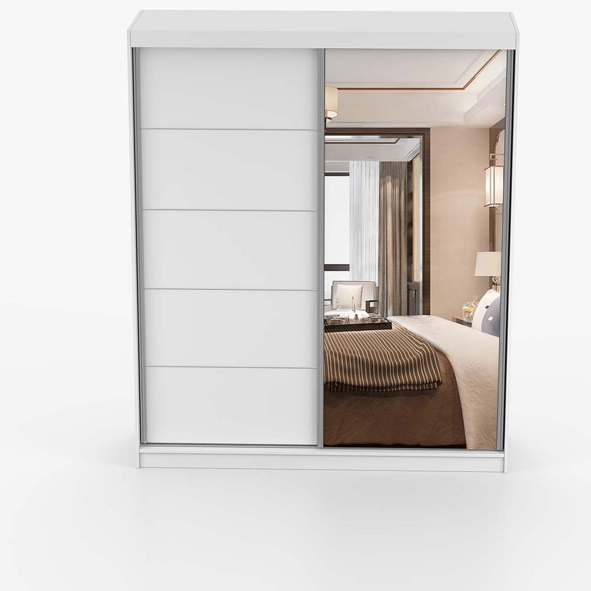SCHWEBETÜRENSCHRANK 183/218/61 cm 2-türig Bella 03 Weiß, Weiß - Alufarben/Weiß, Holzwerkstoff/Metall (183/218/61cm) - imoebel24