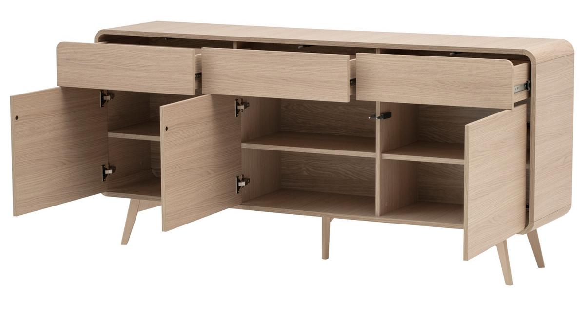 SIDEBOARD Eiche Natur, Kommode 180 x 84 cm mit 3-Türen und 3 Schubladen, Push-To-Open - Eichefarben/Naturfarben, Holz/Holzwerkstoff (180/84/39cm) - Furn.Design