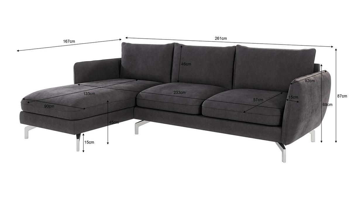 ECKSOFA Elou Graphit Microfaser - Chromfarben/Graphitfarben, Holz/Textil (261/167cm) - S-Style Möbel