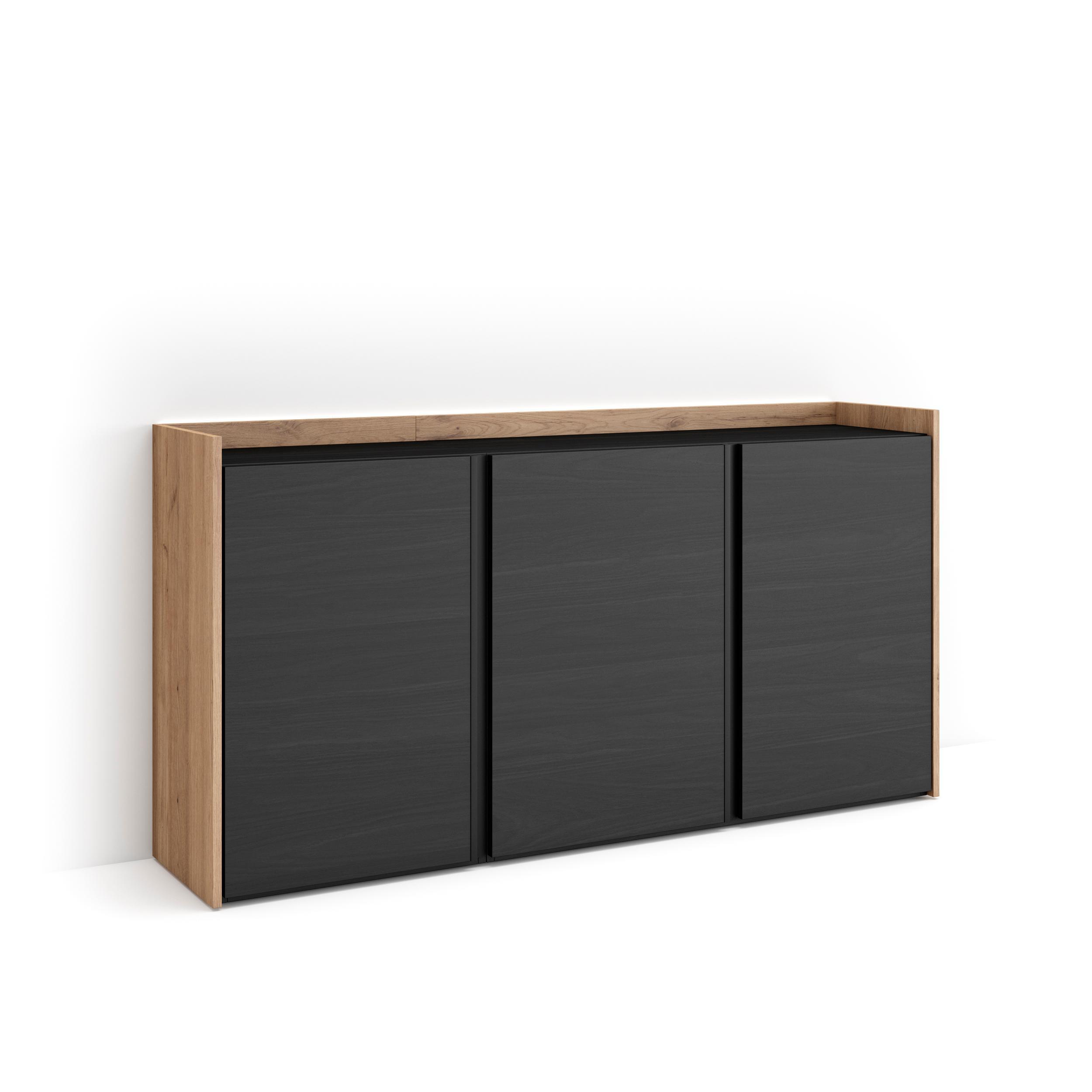 SIDEBOARD, Schwarz und Eiche, 156/35/80cm, mit Led - Schwarz, Holzwerkstoff (156/80/35cm) - Skraut Home